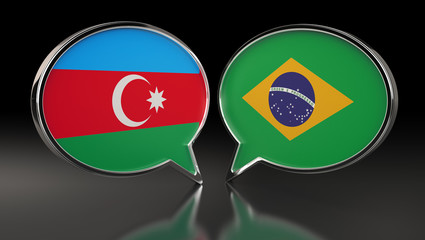 Azerbaijan and Brazil flags with Speech Bubbles. 3D Illustration