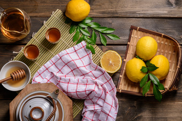 Hot tea with lemon and natural honey,
