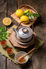 Hot tea with lemon and natural honey,