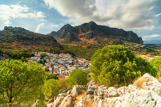 White town of Montejaque by mountains in Serrania de Ronda, Spain