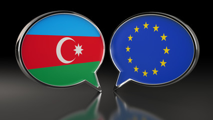 Azerbaijan and European Union flags with Speech Bubbles. 3D Illustration