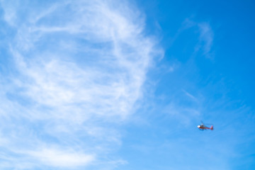 Blur Good Morning background sky,Bright and aura with helicopter flying tourist in Phuket Thailand.