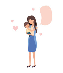 woman with baby and speech bubble avatar character