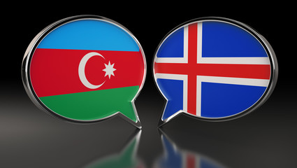 Azerbaijan and Iceland flags with Speech Bubbles. 3D Illustration