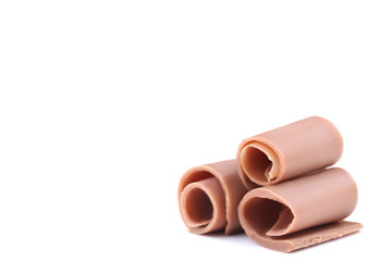 Chocolate shavings isolated on white background