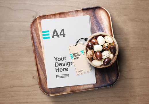 Easter Egg Basket And Stationery Mockup