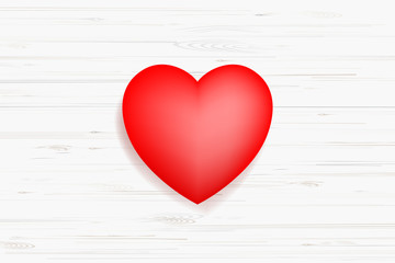 Abstract red heart symbol for Valentine's Day on white wood background. Vector.