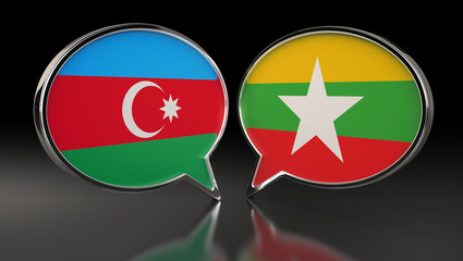 Azerbaijan and Myanmar flags with Speech Bubbles. 3D Illustration