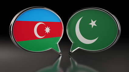 Azerbaijan and Pakistan flags with Speech Bubbles. 3D Illustration
