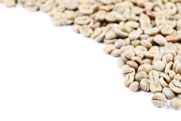 Green coffee beans on white background
