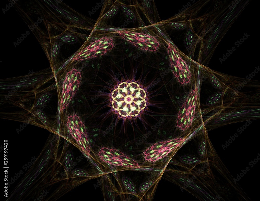 Poster abstract fractal color background with crossing circles and oval. motion illustration.