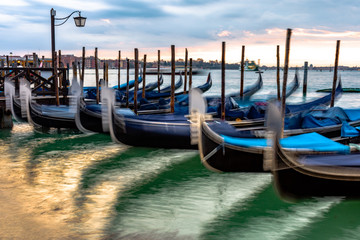 Gondolas moored in Piazza San Marco, Italy
