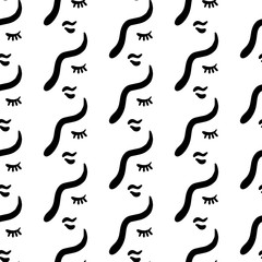 Women face hand drawn line art illustration for seamless pattern