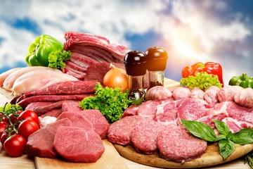 Fresh Raw Meat Background with vegetables