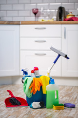 the Cleaning concept with supplies. spring cleaning