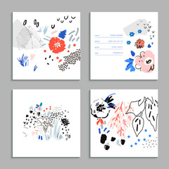 Collection of creative universal artistic cards. Hand Drawn textures. Trendy Graphic Design for banner, poster, card, cover, invitation, placard, brochure, flyer. Vector