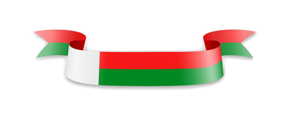 Madagascar flag in the form of wave ribbon.