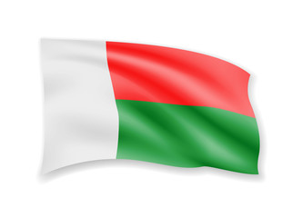 Waving Madagascar flag on white. Flag in the wind.