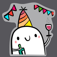 Party and drink hand drawn sticker in cartoon minimalism style