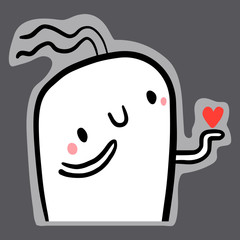 Cute smiling marshmallow with heart hand drawn sticker illustration