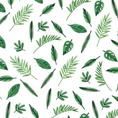 Watercolor botanical illustration. Seamless pattern. Green leaves. Hand drawn illustration