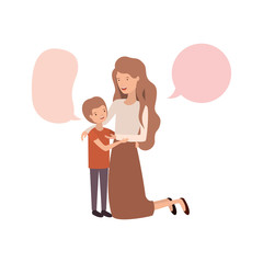woman with son and speech bubble avatar character
