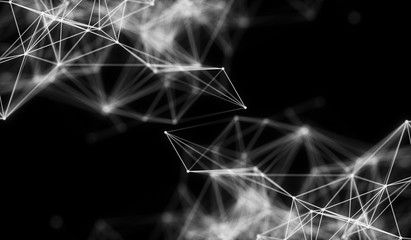 Abstract polygonal neural space background with connection structure. 3d rendering, illustration