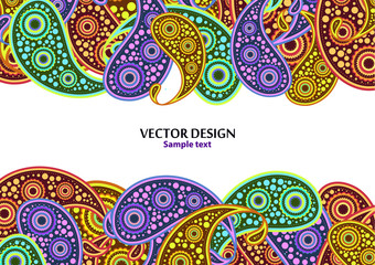 Fototapeta premium Vertical paisley pattern. Packing print. Floral ornament, for fabric, textile, cards, wrapping paper, wallpaper pattern. Ornamental border. Decorative motif. Vector illustration