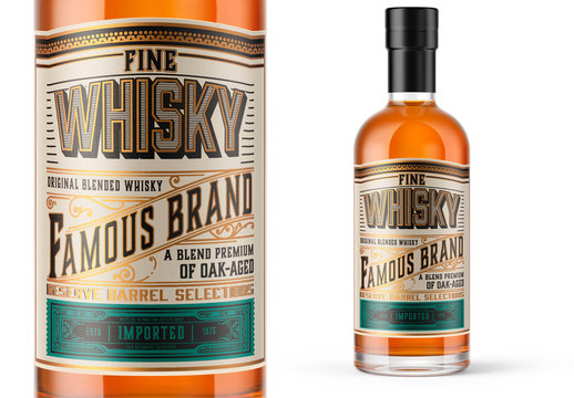 Vintage Whiskey Label Layout with Gold and Teal Accents