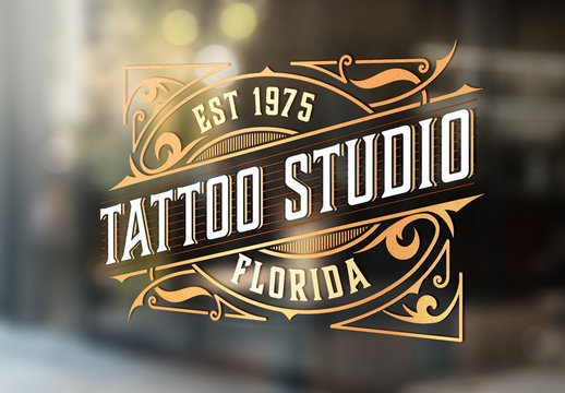 Vintage Tattoo Logo with Gold Elements