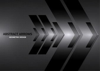 Naklejka premium Abstract tech arrows on a gray-black gradient background. Geometric overlap. Space for text. Business template, corporate design. Vector illustration.