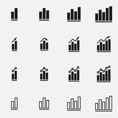 Set of data analysis black and white vector icon.