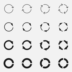 Set of arrow rotate black and white vector icon.