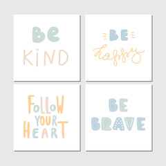 Colored Collection of cute children lettering cards with phrases and words. Perfect for nursery posters. - 259202418