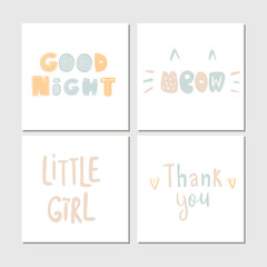 Colored Collection of cute children lettering cards with phrases and words. Perfect for nursery posters. - 259202456