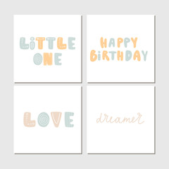Colored Collection of cute children lettering cards with phrases and words. Perfect for nursery posters. - 259202480