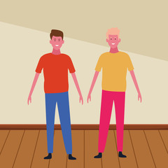 Friends men greeting and smiling