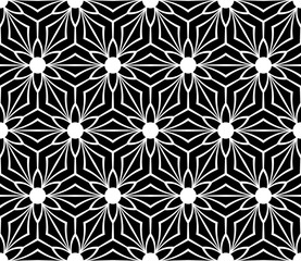 Black and white seamless geometric floral pattern.
