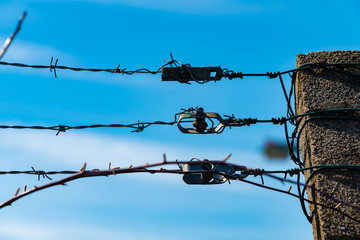 Barbed wire with blue sky