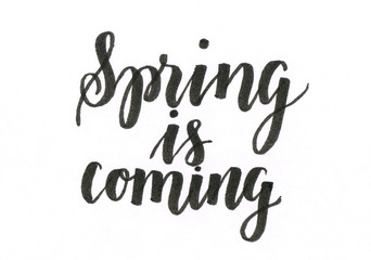 Spring is coming - hand lettering inscription in black