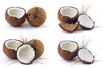 set coconuts pattern, cut in half isolated on white background.