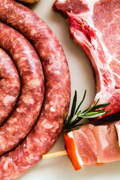 Homemade Italian sausage with other meats, ready to be cooked on the grill. Mediterranean recipes