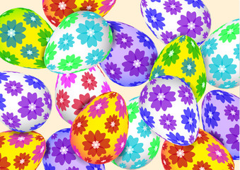 Bright colored Easter eggs on a light background. Spring holiday. Vector illustration for your design.