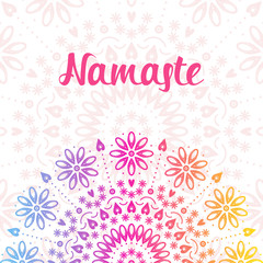 Cheerful banner template with namaste wish. Folk and boho style print.