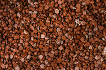 chocolate drops (sweets). food background. copy space. top