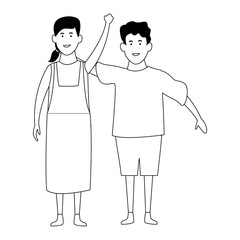 Cute kids smiling cartoon in black and white