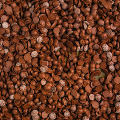 chocolate drops (sweets). food background. copy space. top