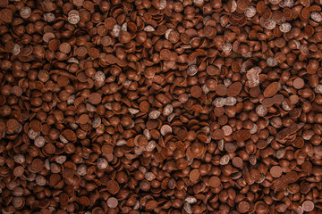chocolate drops (sweets). food background. copy space. top