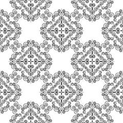 Forged seamless pattern of black fleur-de-lis on a white background. Openwork metal fence design. Modern style for wallpaper, wrapping, fabric, background, apparel, other print production.