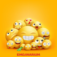 Smiley faces 3d group of emoji characters with funny facial expressions